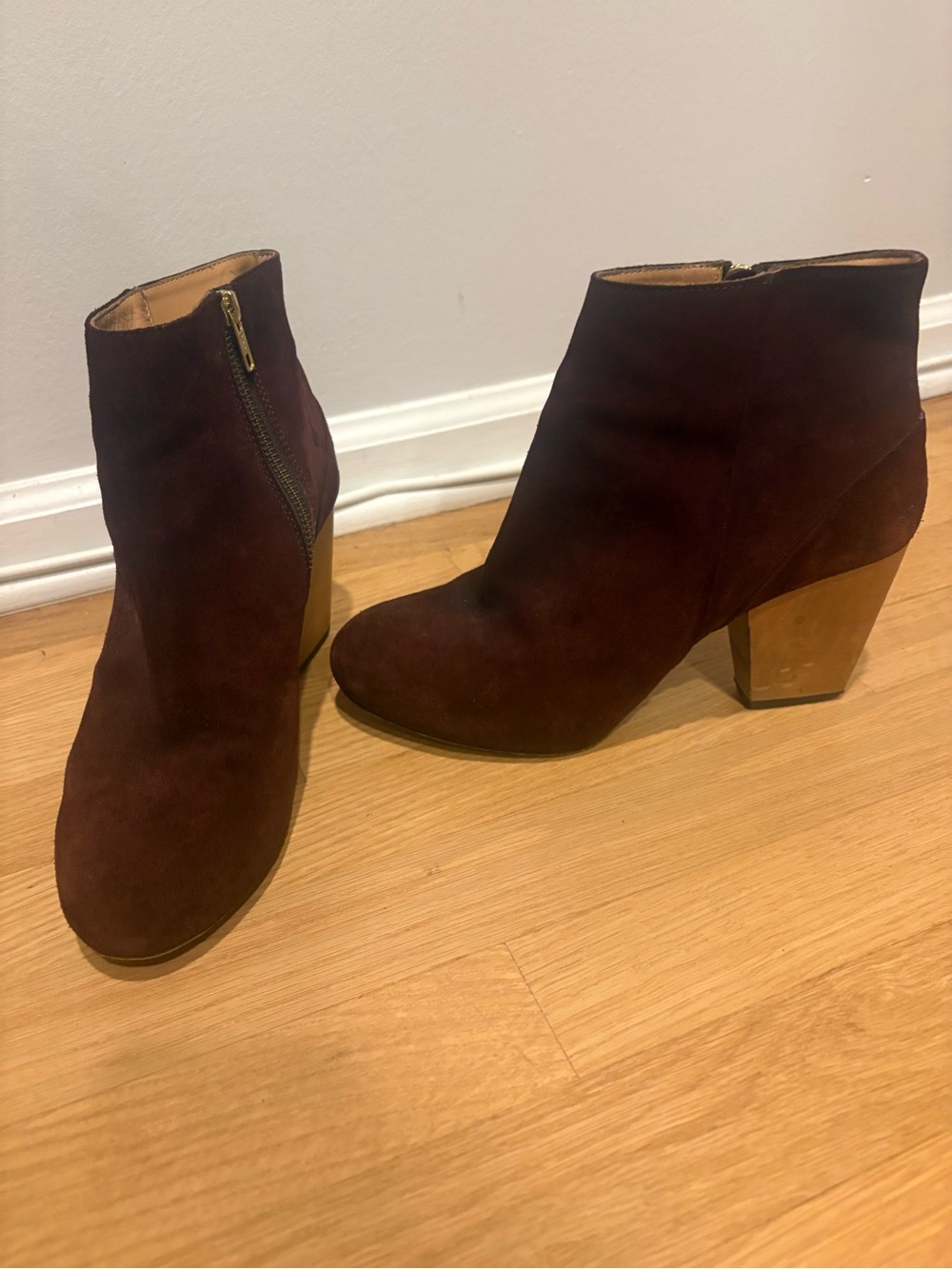 Whyred Burgundy Suede block heeled booties size 40